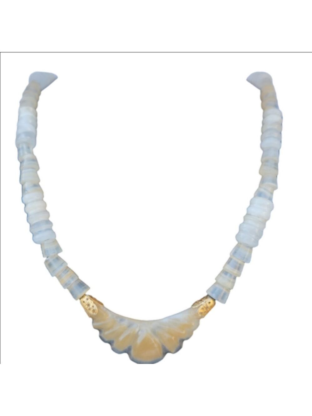 Vintage necklace White Onyx marble stone Necklace. Unique Art Deco jewelry‎
